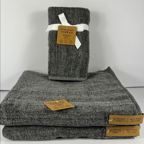 4 Pc Common Thread Bamboo Bath Towel Set Dark Grey Eco Melange NEW - Picture 3 of 8